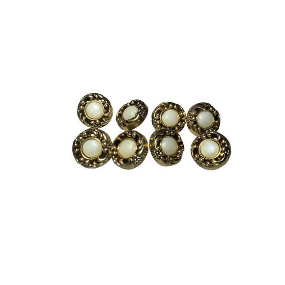 8 White Pearl Gold Rope Metal Fancy Swirl Plastic Round Shank Elegant Button - Picture 1 of 4